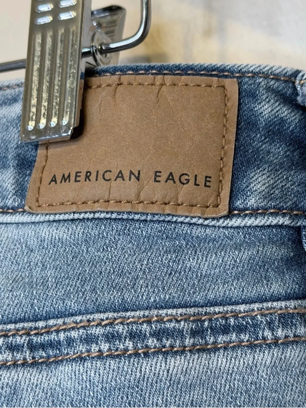 AE Factory Distressed Ripped Busted Knees Light Wash Super Stretch Skinny Jeans - Picture 10 of 14